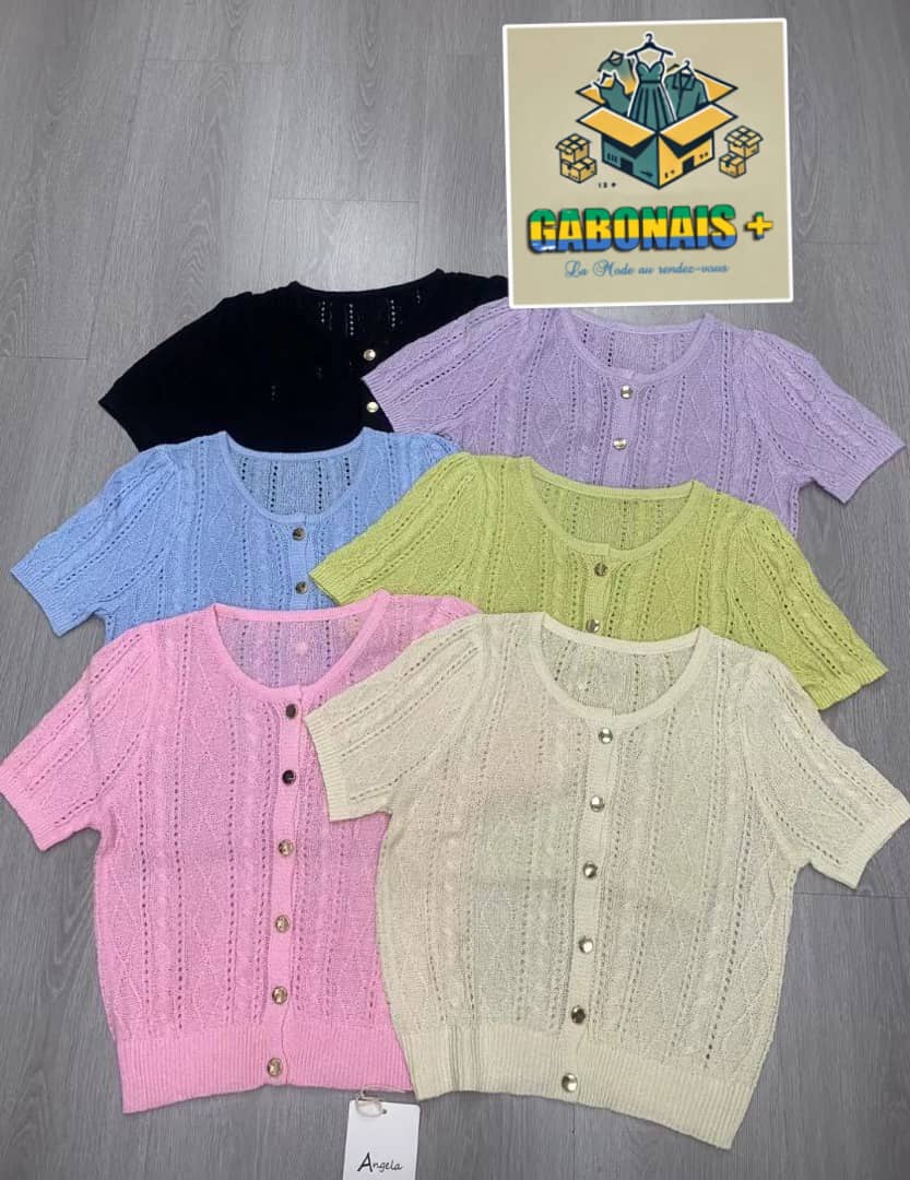 Cardigan Femme Tricot Manches Courtes Boutonné Multi-Couleurs